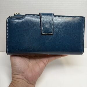 SENDEFN RFID Blocking Leather Large Wallet In Peacock Blue New